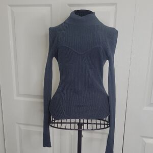 DRESS FORUM Charcoal Gray Women's Ribbed Turtleneck Sweater Size Small